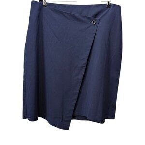 ELOQUII Asymmetrical Faux Wrap Navy Blue Straight Pencil Skirt
